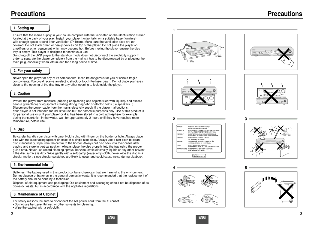 Samsung DVD-E137A/FES manual Precautions 