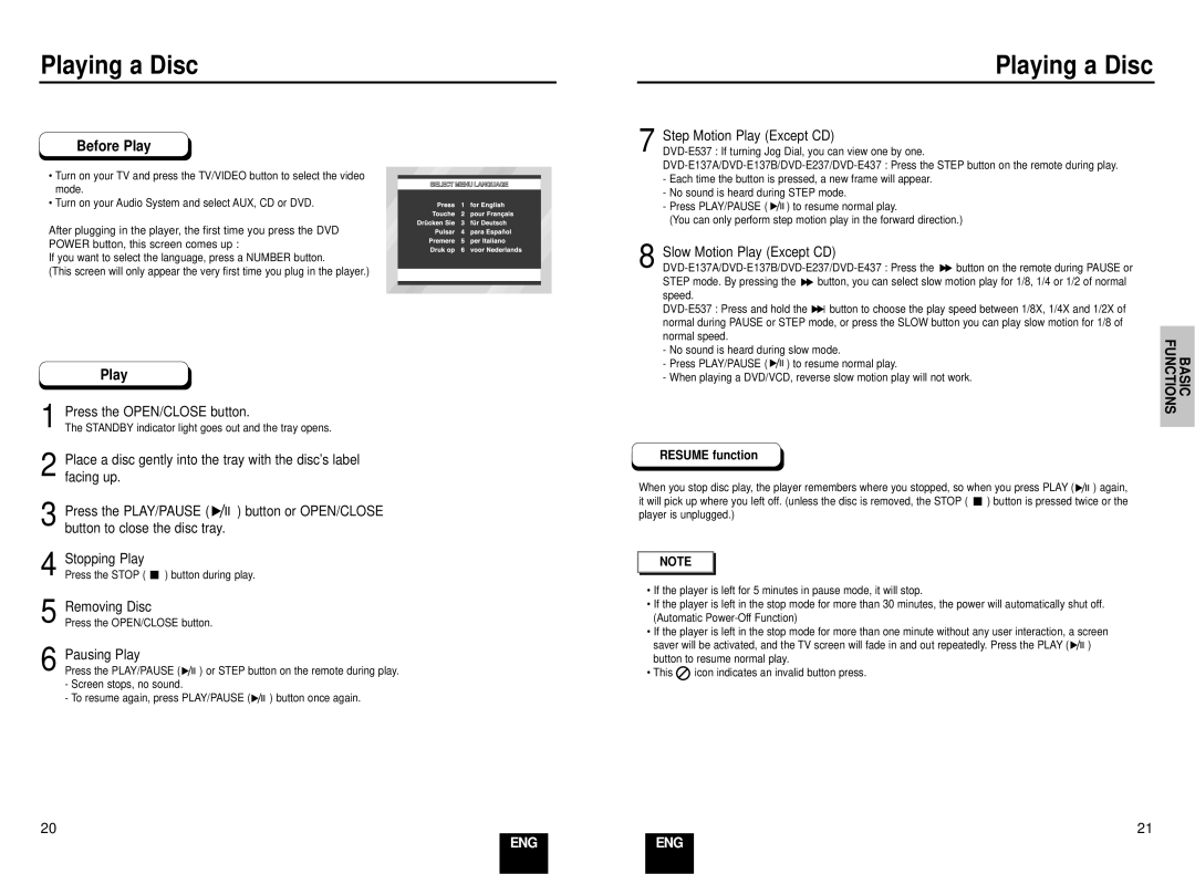 Samsung DVD-E137B/AFR manual Playing a Disc, Before Play 