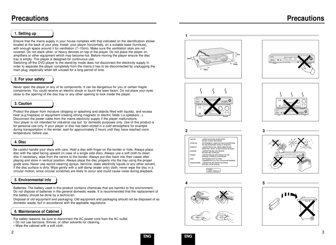 Samsung DVD-E137B/AFR manual Precautions 