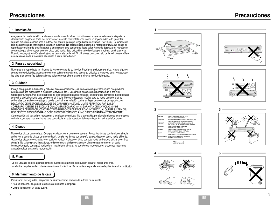 Samsung DVD-E137B/AFR manual Precauciones 