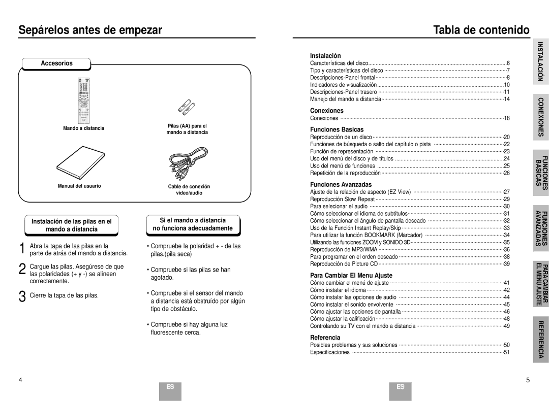 Samsung DVD-E137B/AFR manual Sepárelos antes de empezar, Conexiones, Funciones, Referencia 