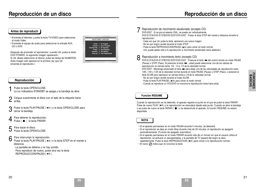 Samsung DVD-E137B/AFR manual Reproducció n de un disco, Antes de reproducir, Reproducción a movimiento lento excepto CD 