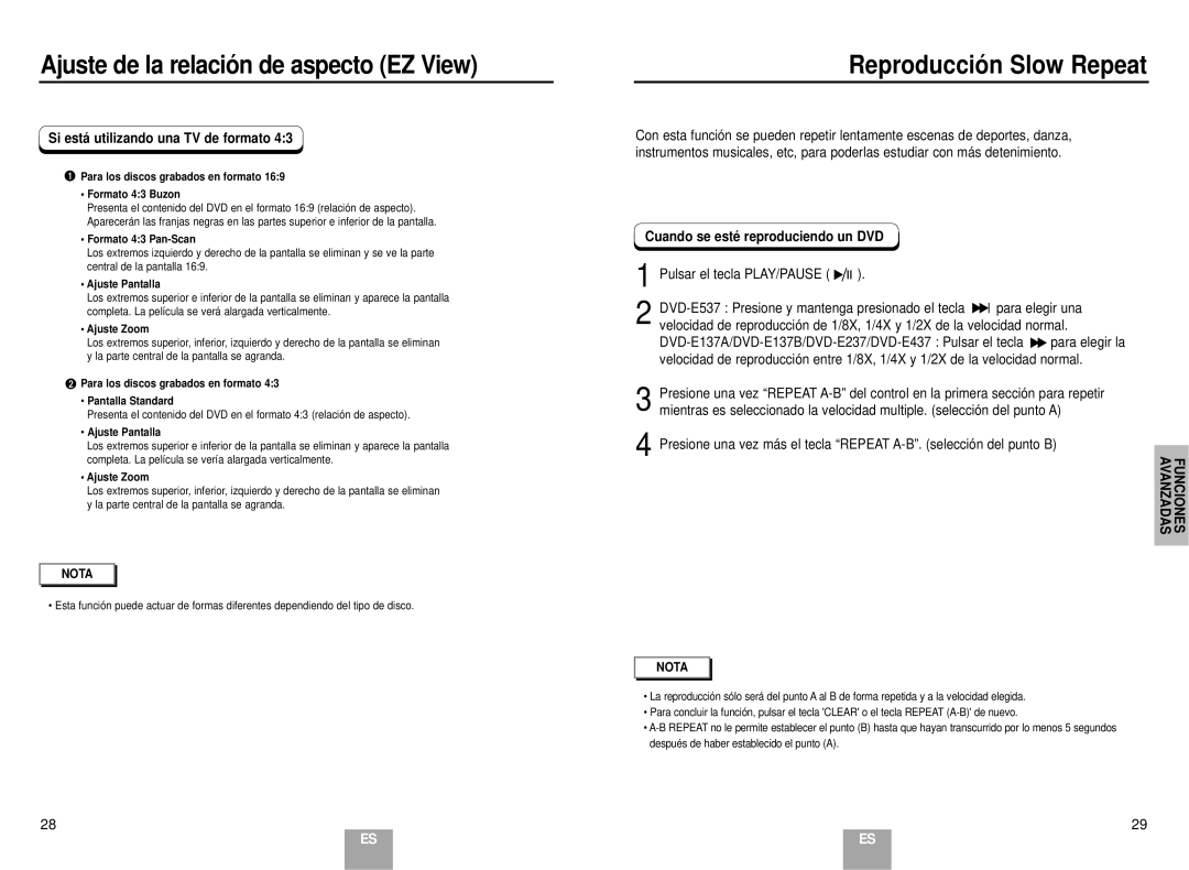 Samsung DVD-E137B/AFR manual Reproducció n Slow Repeat, Cuando se esté reproduciendo un DVD, Para elegir la 