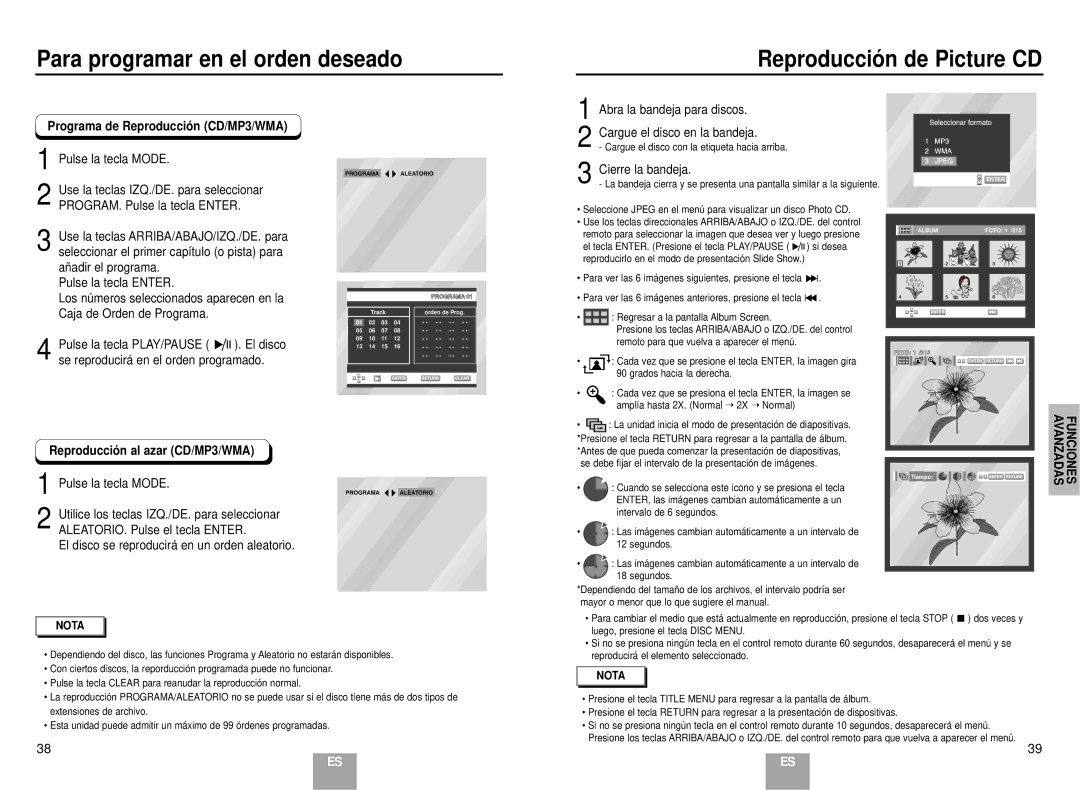 Samsung DVD-E137B/AFR manual Programa de Reproducció n CD/MP3/WMA, Reproducció n al azar CD/MP3/WMA, Cierre la bandeja 