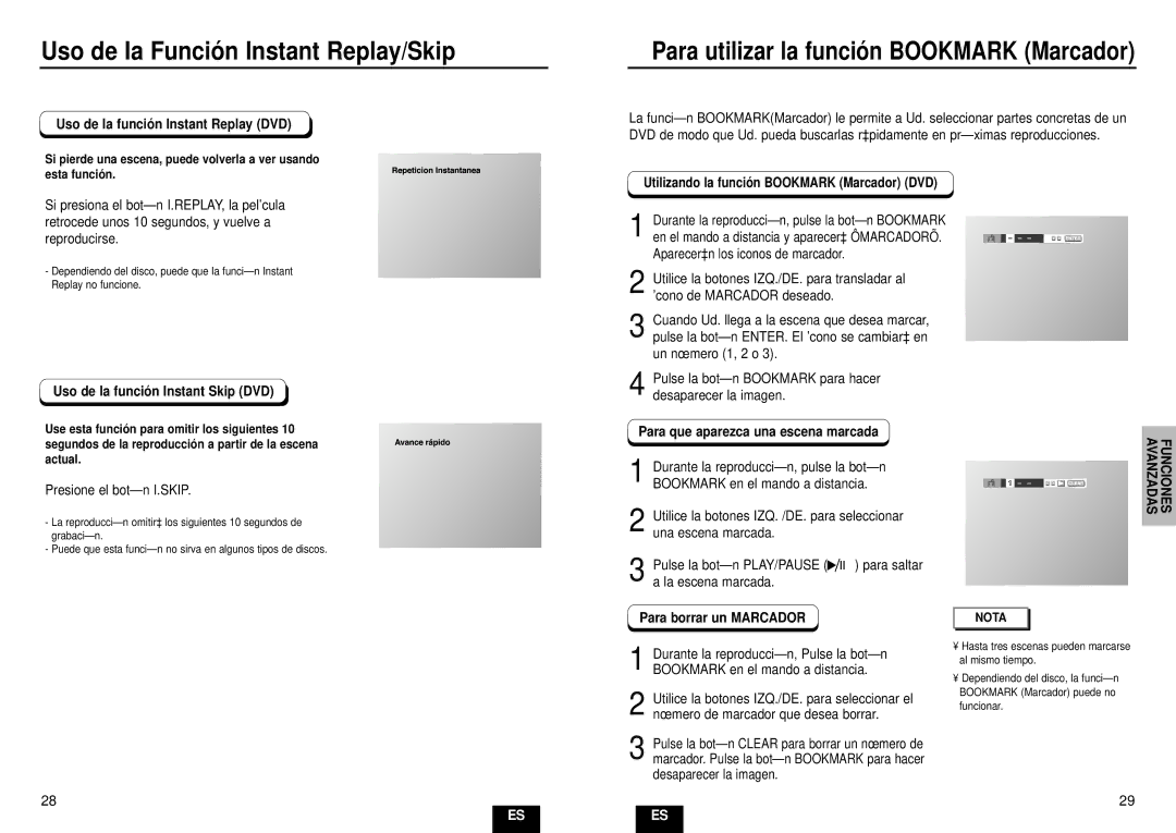 Samsung DVD-E232A/XEC manual Uso de la Función Instant Replay/Skip 