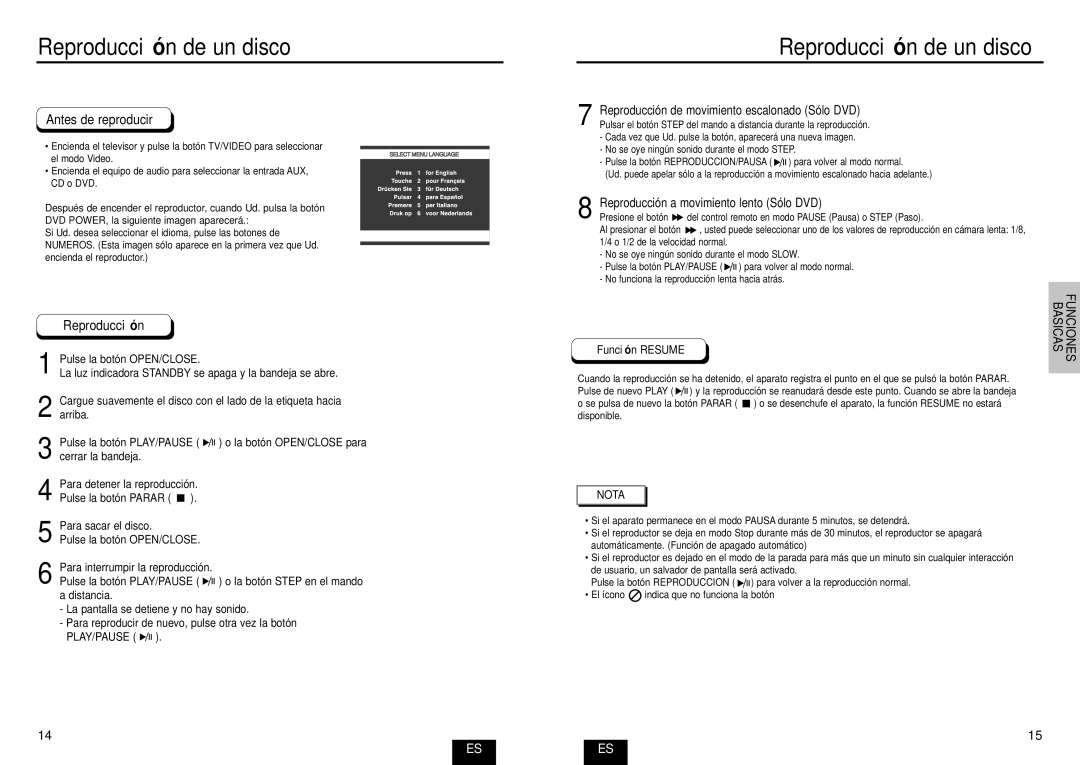 Samsung DVD-E232A/XEC manual Reproducció n de un disco, Reproducción a movimiento lento Sólo DVD, Funció n Resume 