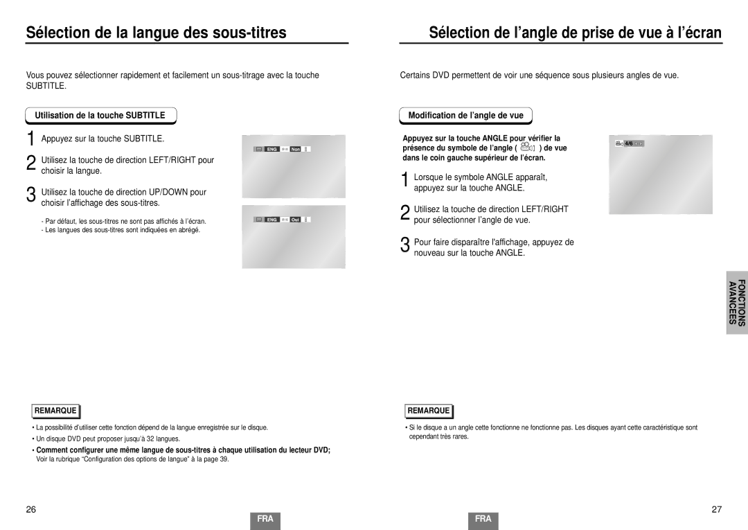 Samsung DVD-E232A/XEL manual Sé lection de la langue des sous-titres, Utilisation de la touche Subtitle 