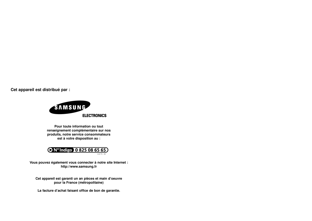 Samsung DVD-E232A/XEL manual Cet appareil est distribué par, Pour toute information ou tout 