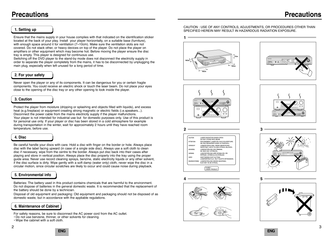 Samsung DVD-E232A/XEL manual Precautions 