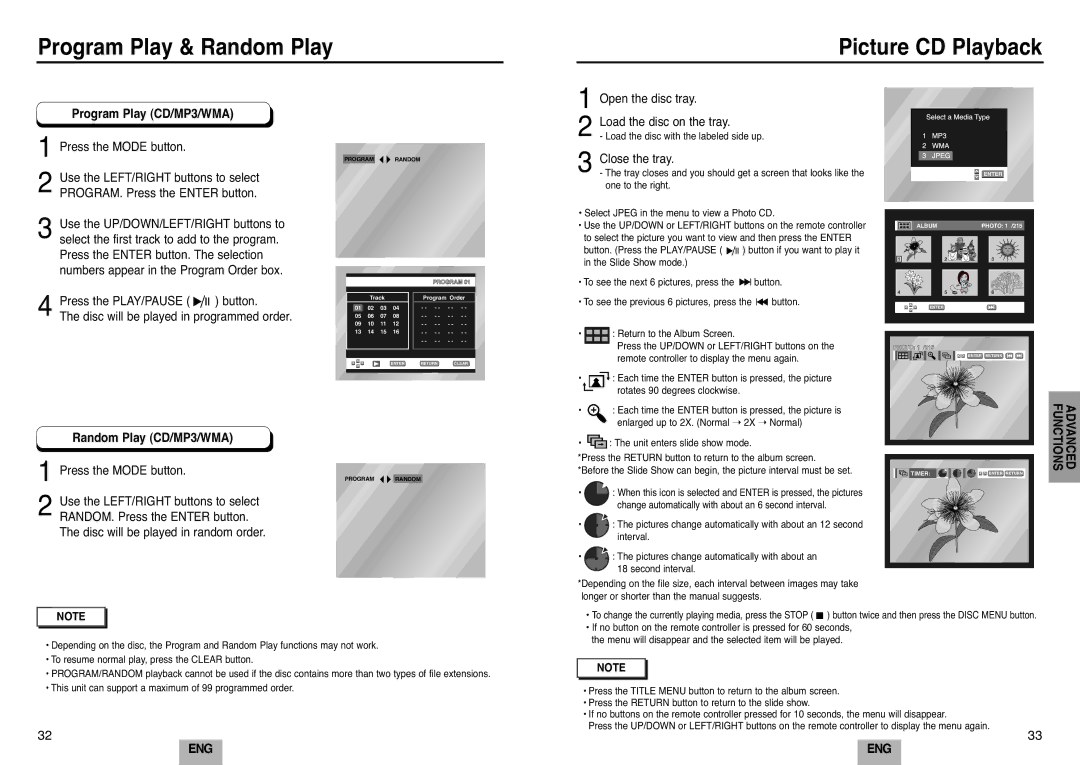 Samsung DVD-E232A/XEL manual Picture CD Playback, Press the Mode button, Open the disc tray Load the disc on the tray 