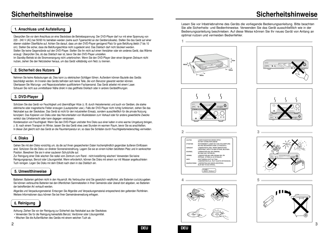 Samsung DVD-E232A/XEL manual Precautions 