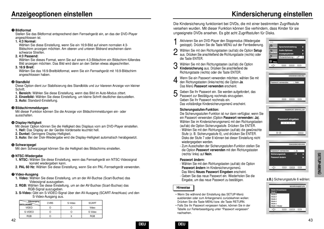 Samsung DVD-E232A/XEL manual Kindersicherung einstellen, Das Menü Passwort verwenden erscheint, Sicherungsstufen-Funktion 