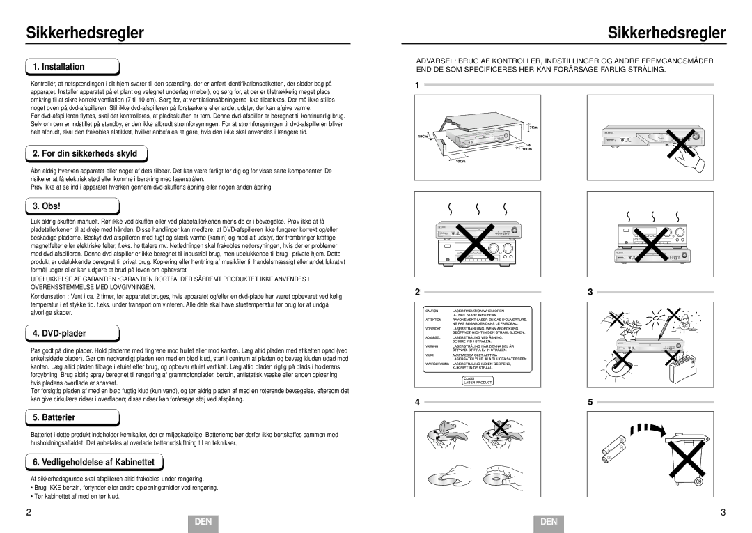 Samsung DVD-E232A/XEL manual Forholdsregler 