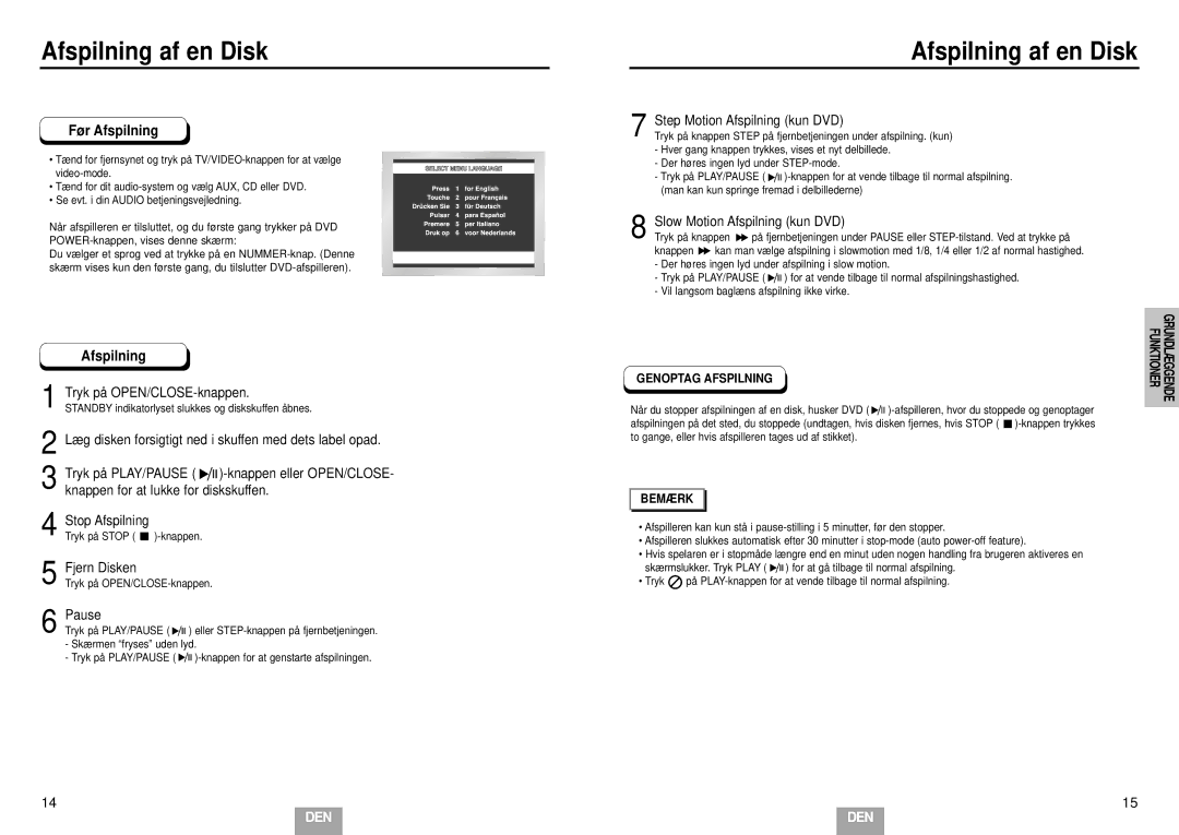 Samsung DVD-E232A/XEL manual Afspilning af en Disk 