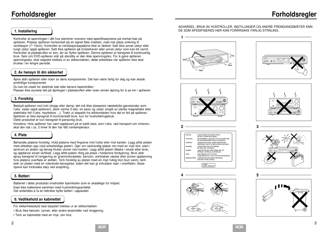 Samsung DVD-E232A/XEL manual Precautions 