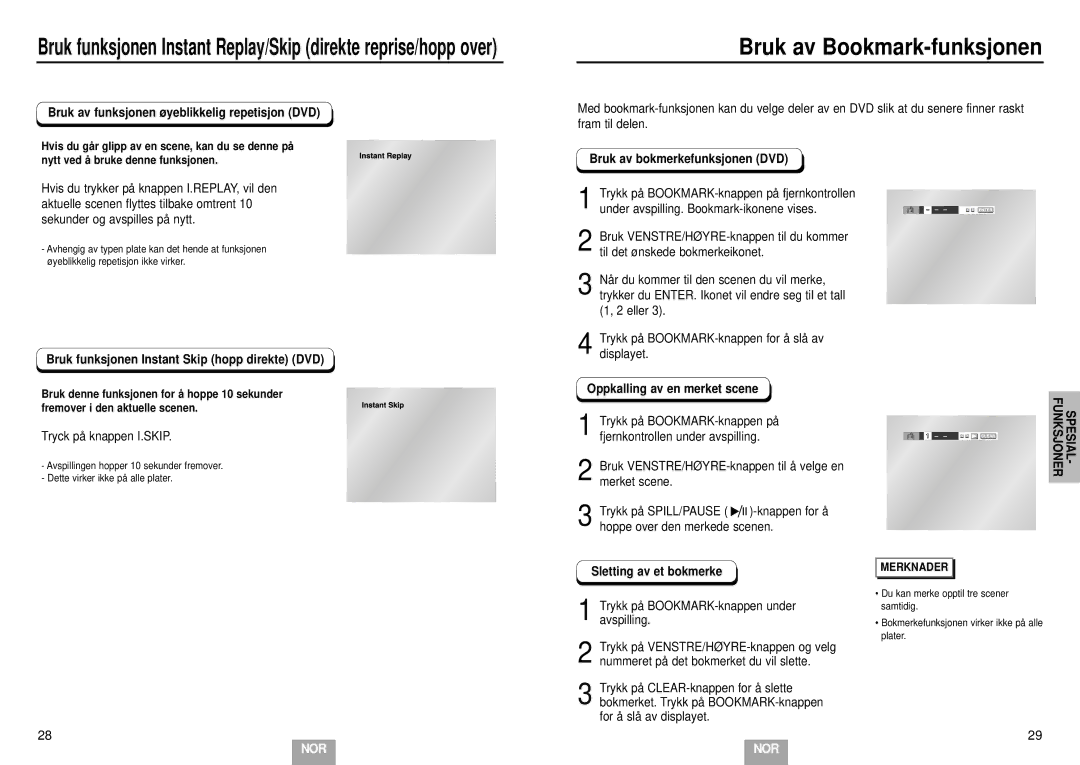 Samsung DVD-E232A/XEL manual Bruk av Bookmark-funksjonen 