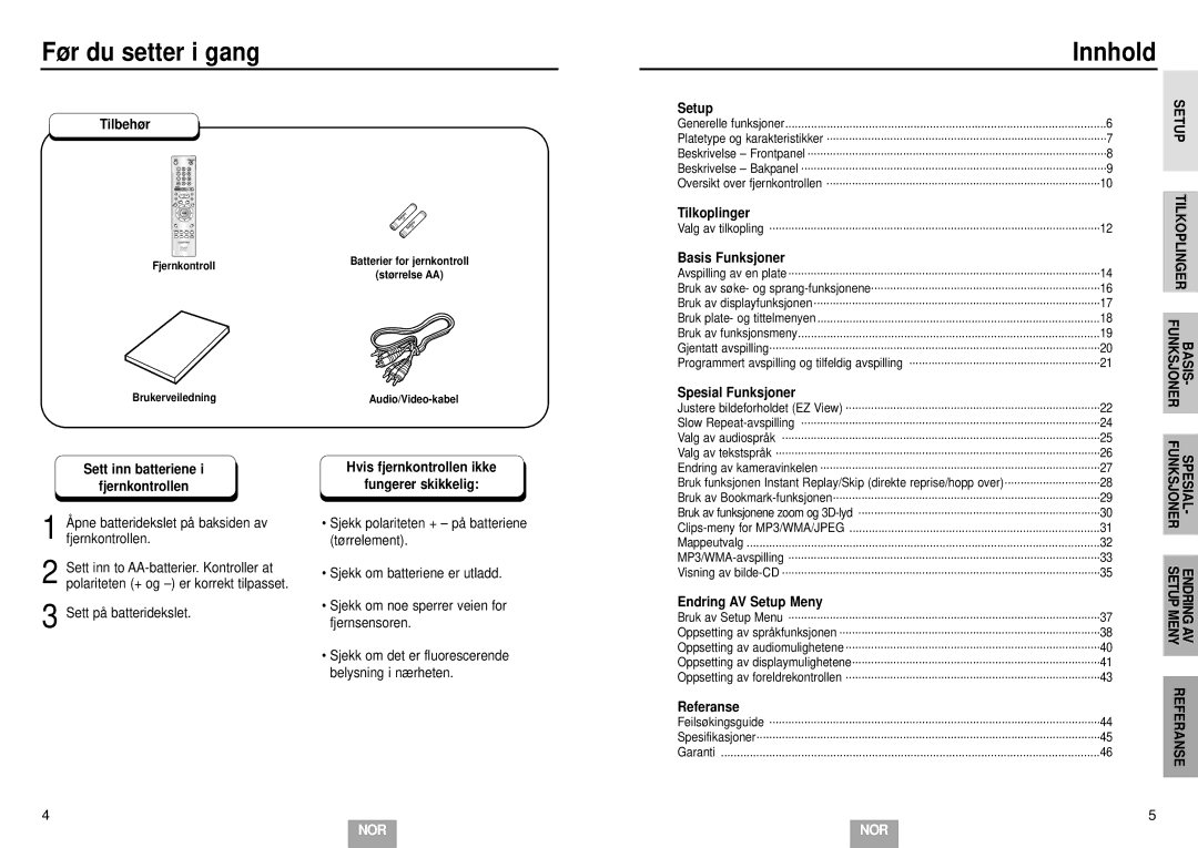 Samsung DVD-E232A/XEL manual Før du setter i gang, Innhold 