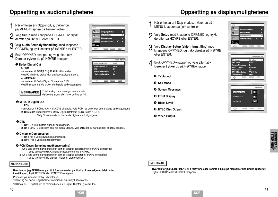 Samsung DVD-E232A/XEL manual Merknader, Dts 