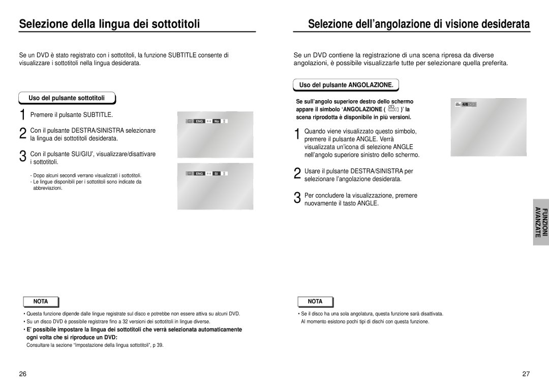 Samsung DVD-E232A/XET Selezione della lingua dei sottotitoli, Uso del pulsante sottotitoli, Premere il pulsante Subtitle 