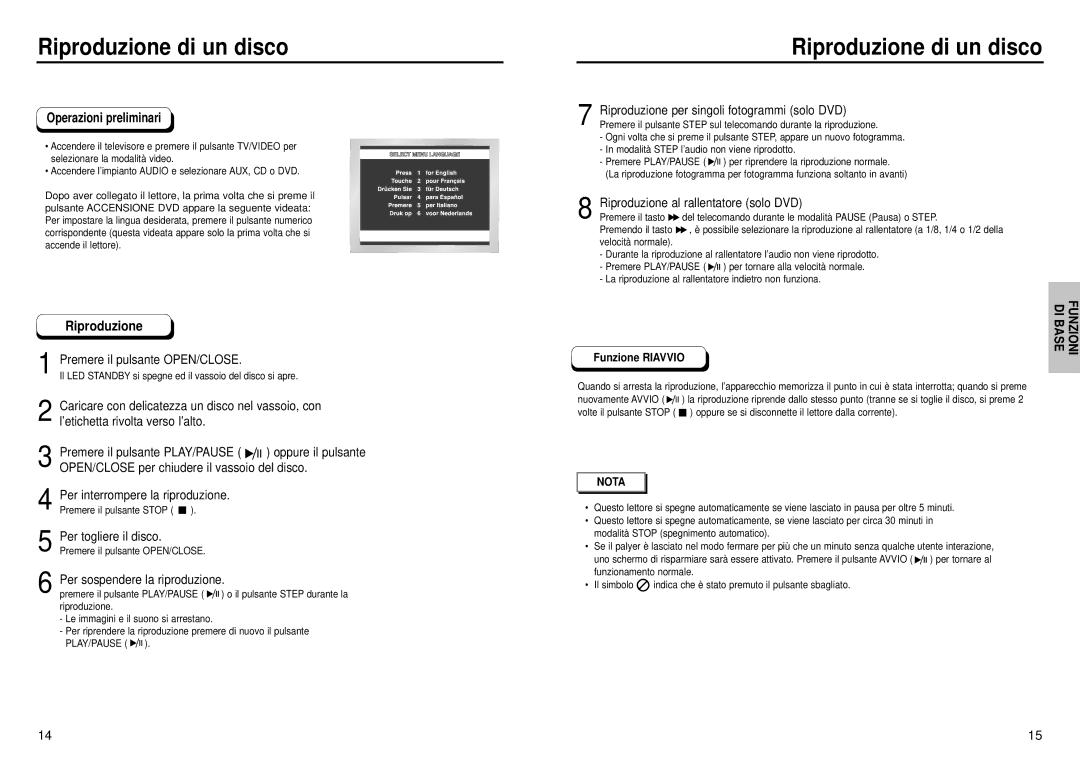 Samsung DVD-E232A/XET manual Riproduzione di un disco, Premere il pulsante OPEN/CLOSE, Per togliere il disco 