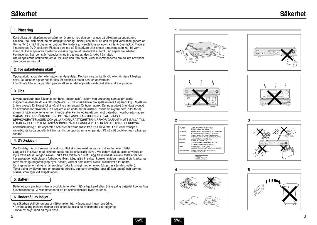 Samsung DVD-E232/XEE manual Säkerhet 