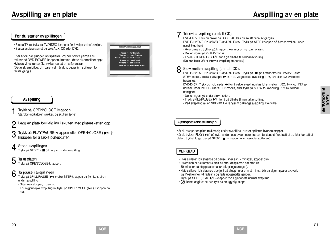 Samsung DVD-E232/XEE manual Avspilling av en plate, Før du starter avspillingen 