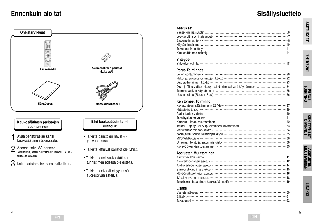 Samsung DVD-E232/XEE manual Ennenkuin aloitat, Sisällysluettelo 