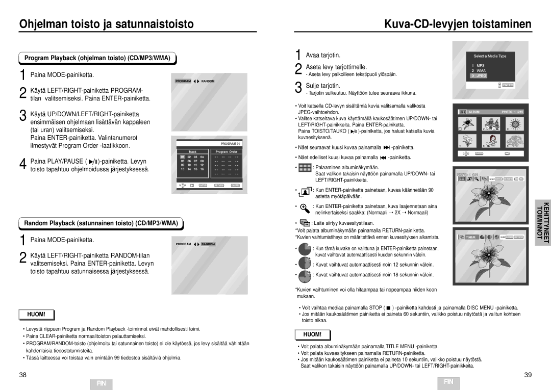 Samsung DVD-E232/XEE Program Playback ohjelman toisto CD/MP3/WMA, Avaa tarjotin Aseta levy tarjottimelle, Sulje tarjotin 