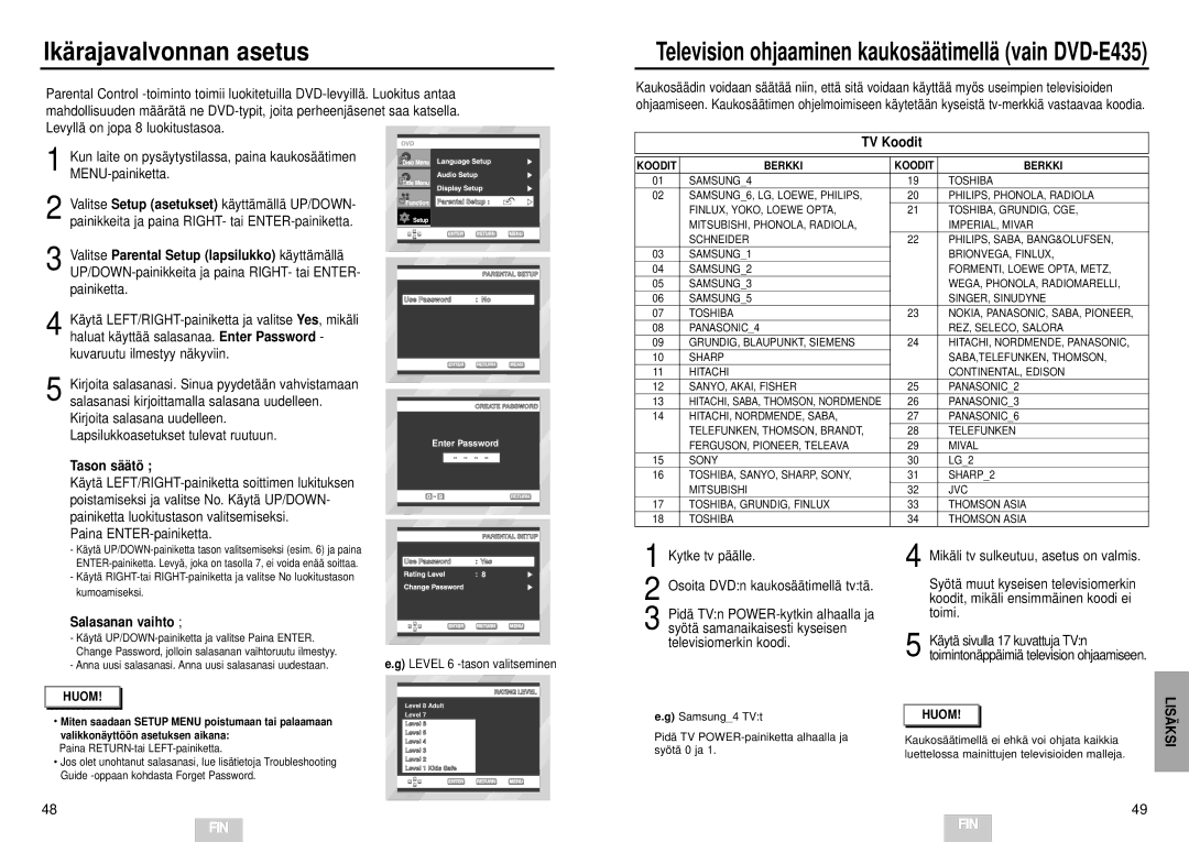 Samsung DVD-E232/XEE manual Ikä rajavalvonnan asetus, Ksi 