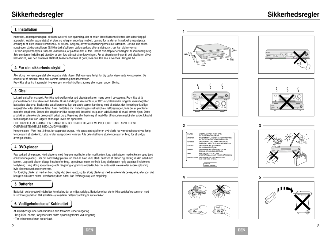 Samsung DVD-E435/XEE, DVD-E234/XEE, DVD-E232/XEE manual Sikkerhedsregler 