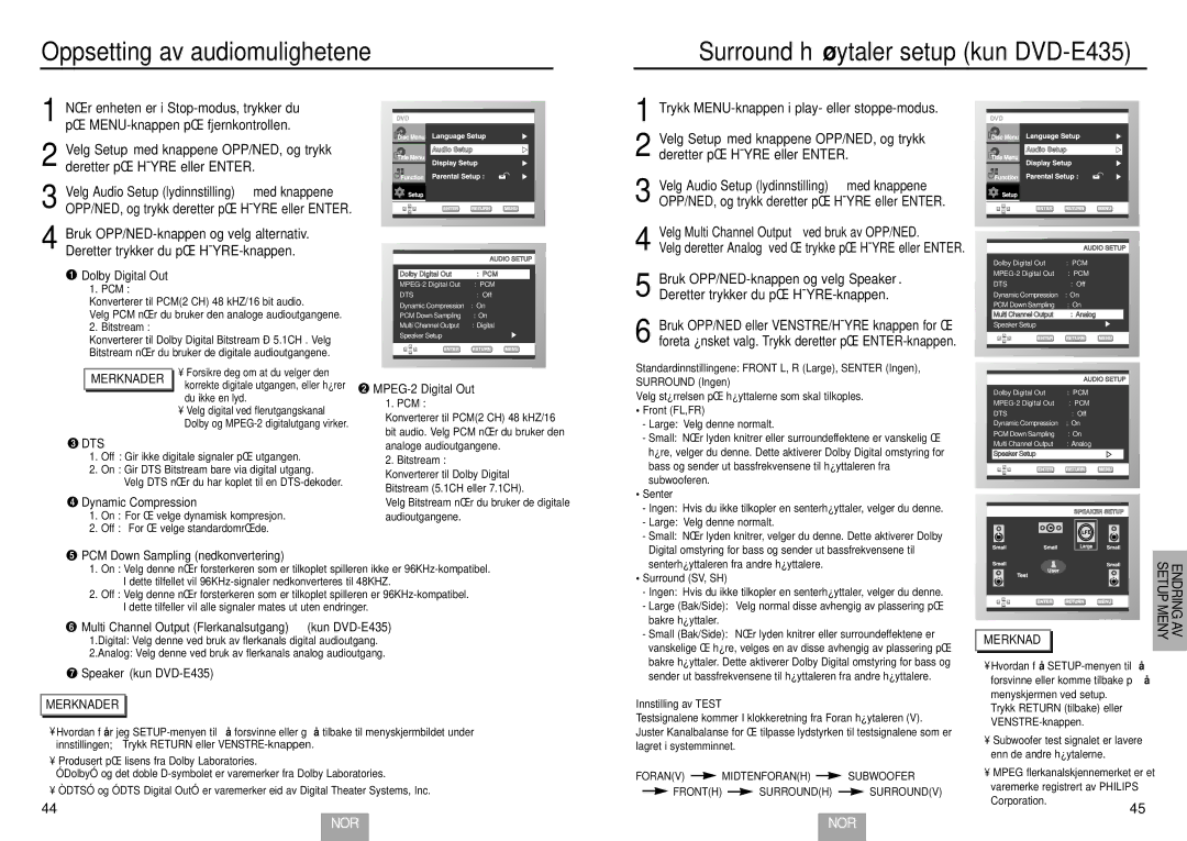 Samsung DVD-E435/XEE, DVD-E234/XEE, DVD-E232/XEE manual Setup Meny Endring AV 