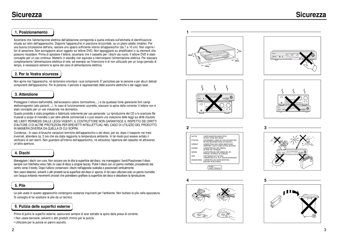 Samsung DVD-E234/XET, DVD-E235/XET manual Sicurezza 