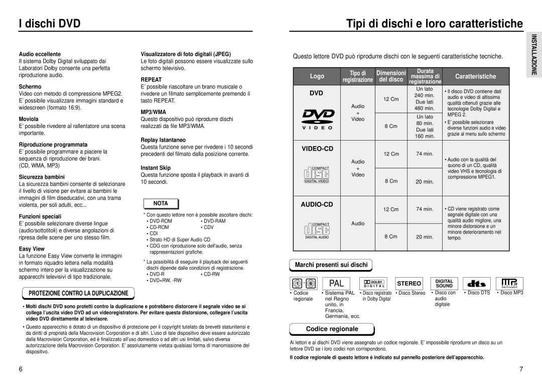 Samsung DVD-E234/XET, DVD-E235/XET Dischi DVD Tipi di dischi e loro caratteristiche, Marchi presenti sui dischi, Stereo 