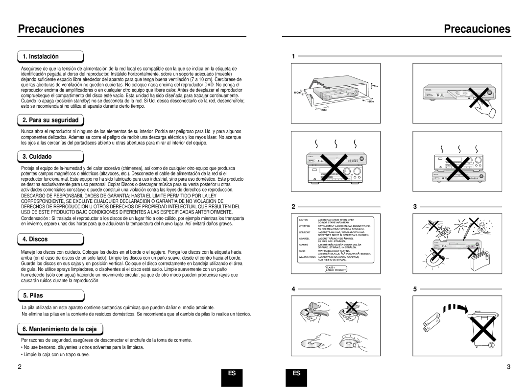 Samsung DVD-E234/XEC, DVD-E235/XEC, DVD-E435/XEC manual Precauciones 