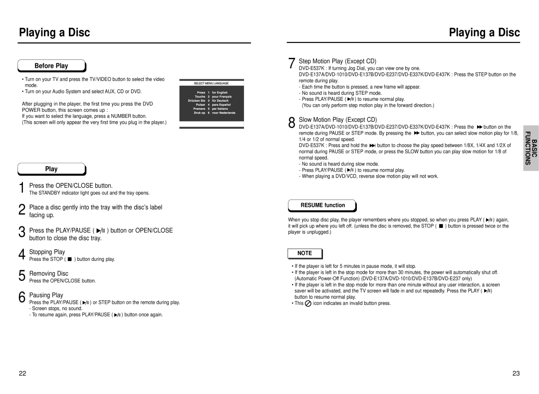 Samsung DVD-E237 manual Playing a Disc, Before Play 