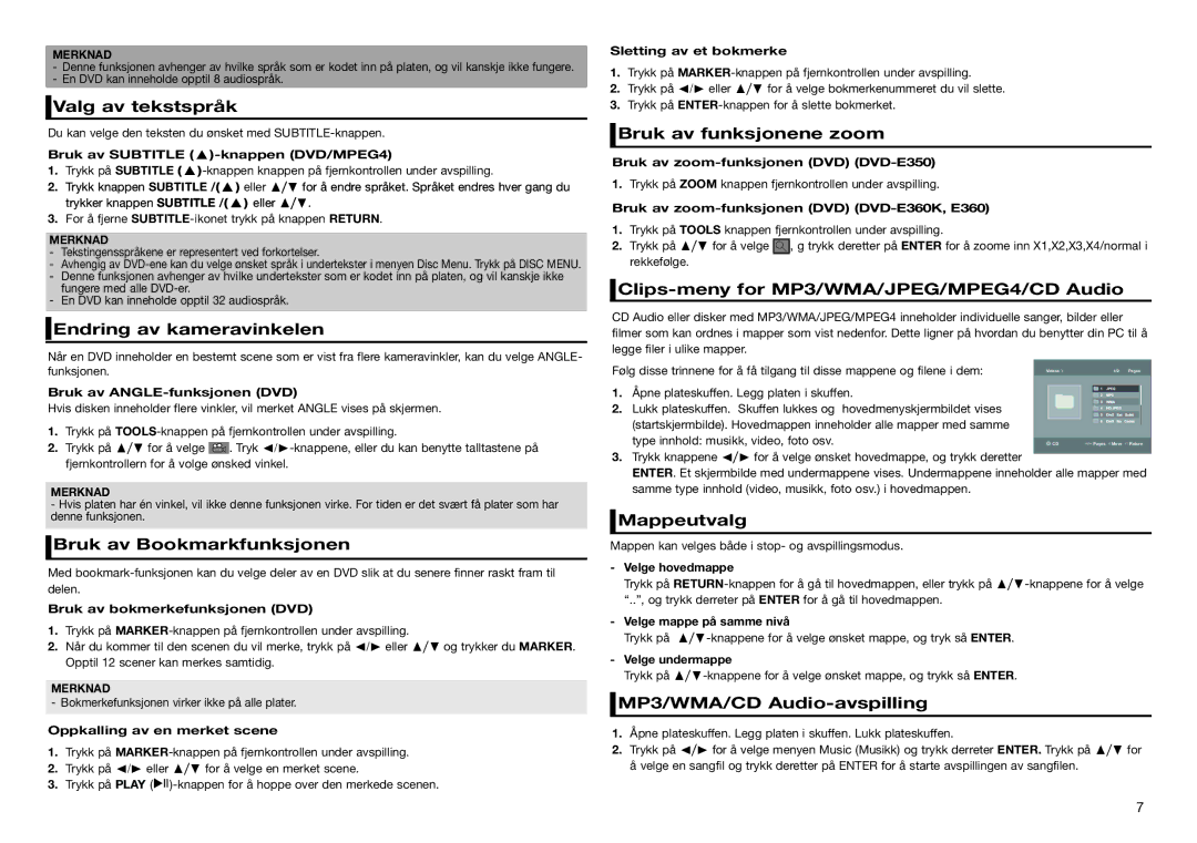 Samsung DVD-E350/XE Valg av tekstspråk, Endring av kameravinkelen, Bruk av Bookmarkfunksjonen, Bruk av funksjonene zoom 