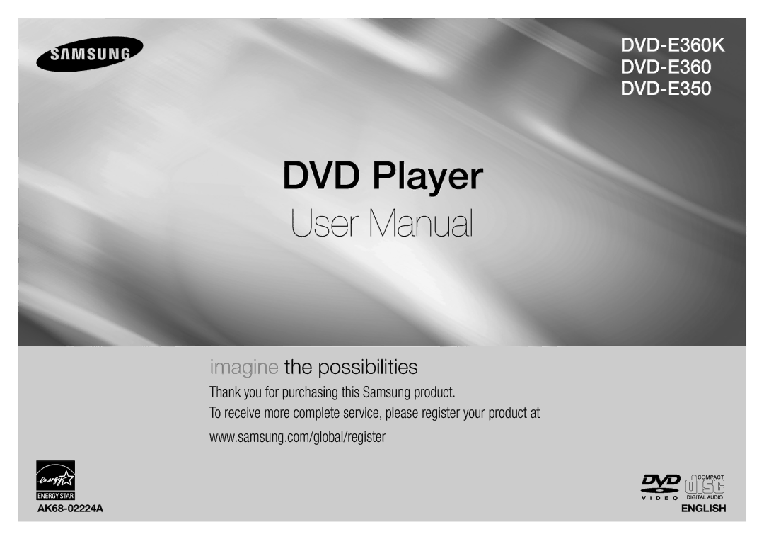 Samsung DVD-E360K, DVD-E350 user manual DVD Player, AK68-02224A 