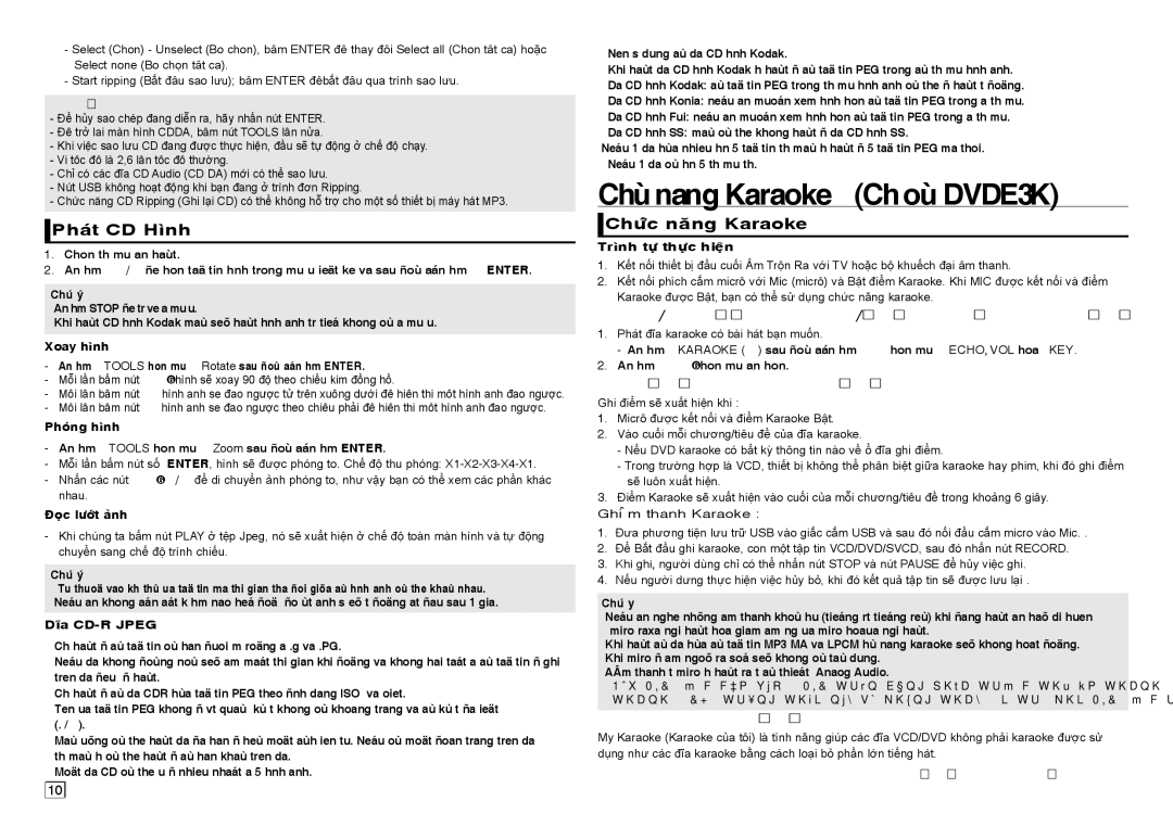 Samsung DVD-E360/XV manual Phaùt CD Hình, Chöùc naêng Karaoke 