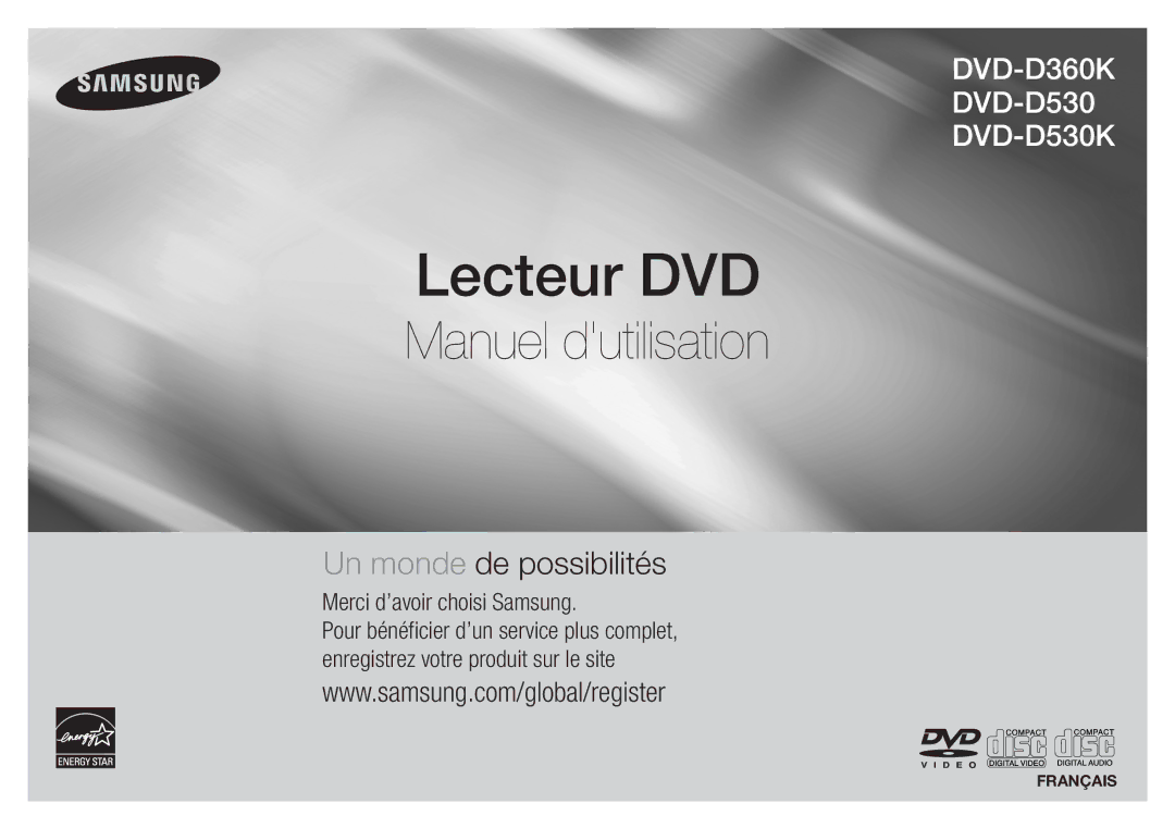 Samsung DVD-D530/ZV, DVD-E360/ZF, DVD-D530/ZF, DVD-D530/ZN manual Lecteur DVD 