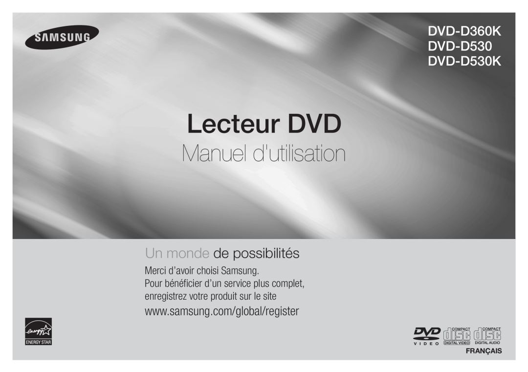 Samsung DVD-D530/ZV Lecteur DVD, Un monde de possibilités, Merci d’avoir choisi Samsung, Français, Manuel dutilisation 