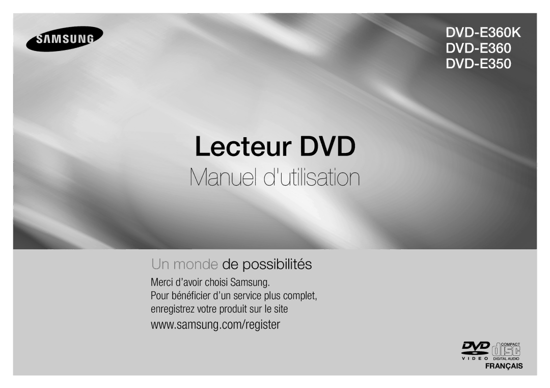 Samsung DVD-E350/ZF, DVD-E360/ZF manual Lecteur DVD 