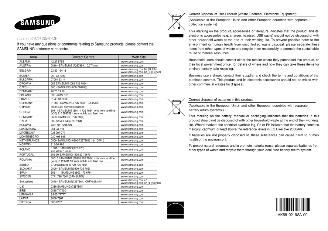 Samsung DVD-E350/EN, DVD-E360/ZF, DVD-E360/EN, DVD-E350/ZF, DVD-E350/XN, DVD-E360/XN manual AK68-02198A-00 