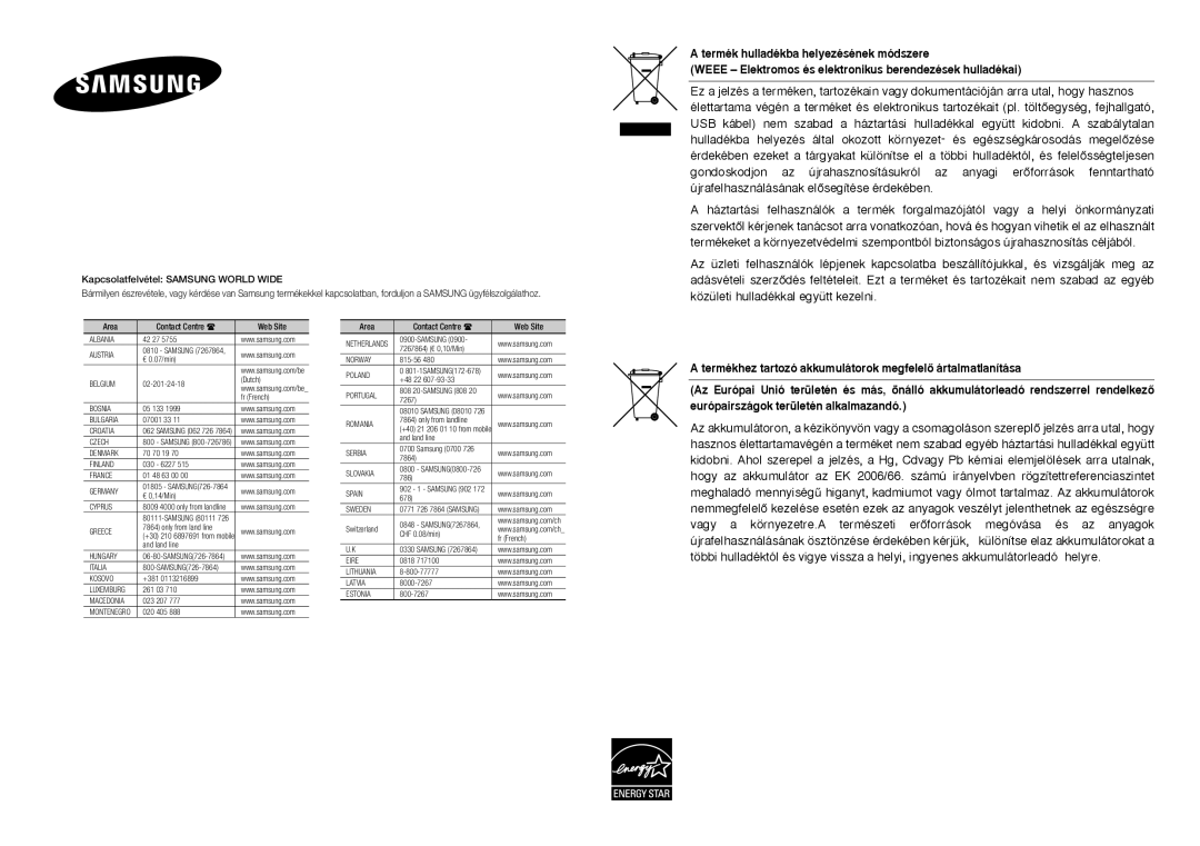 Samsung DVD-E350/XE, DVD-E360/ZF, DVD-E360/EN, DVD-E350/ZF, DVD-E350/XN manual Correct disposal of batteries in this product 