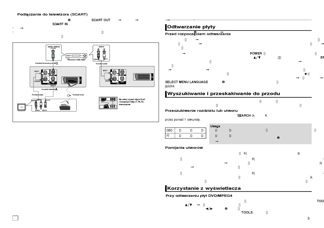 Samsung DVD-E350/EN, DVD-E360/ZF manual Funkcje podstawowe, Odtwarzanie p∏yty, Wyszukiwanie i przeskakiwanie do przodu 