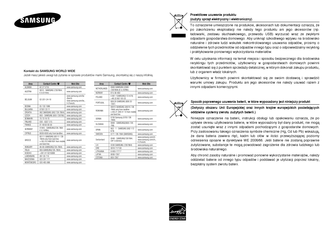 Samsung DVD-E360/EN, DVD-E360/ZF, DVD-E350/ZF, DVD-E350/XN, DVD-E350/EN manual Correct disposal of batteries in this product 