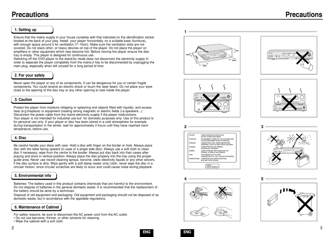 Samsung DVD-E335/XEL, DVD-E435/XEL, DVD-E234/XEL, DVD-E232/XEL, DVD-E235/XEL, DVD-E234/XET, DVD-E435/XET manual Precautions 