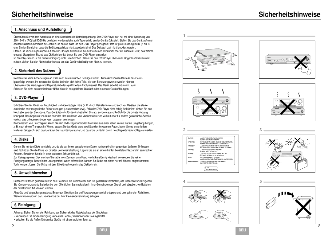 Samsung DVD-E234/XEL, DVD-E435/XEL, DVD-E335/XEL, DVD-E232/XEL, DVD-E235/XEL manual Sicherheitshinweise 