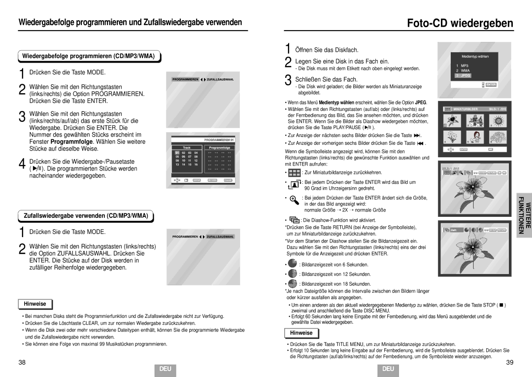 Samsung DVD-E235/XEL manual Foto-CD wiedergeben, Wiedergabefolge programmieren CD/MP3/WMA, Nacheinander wiedergegeben 