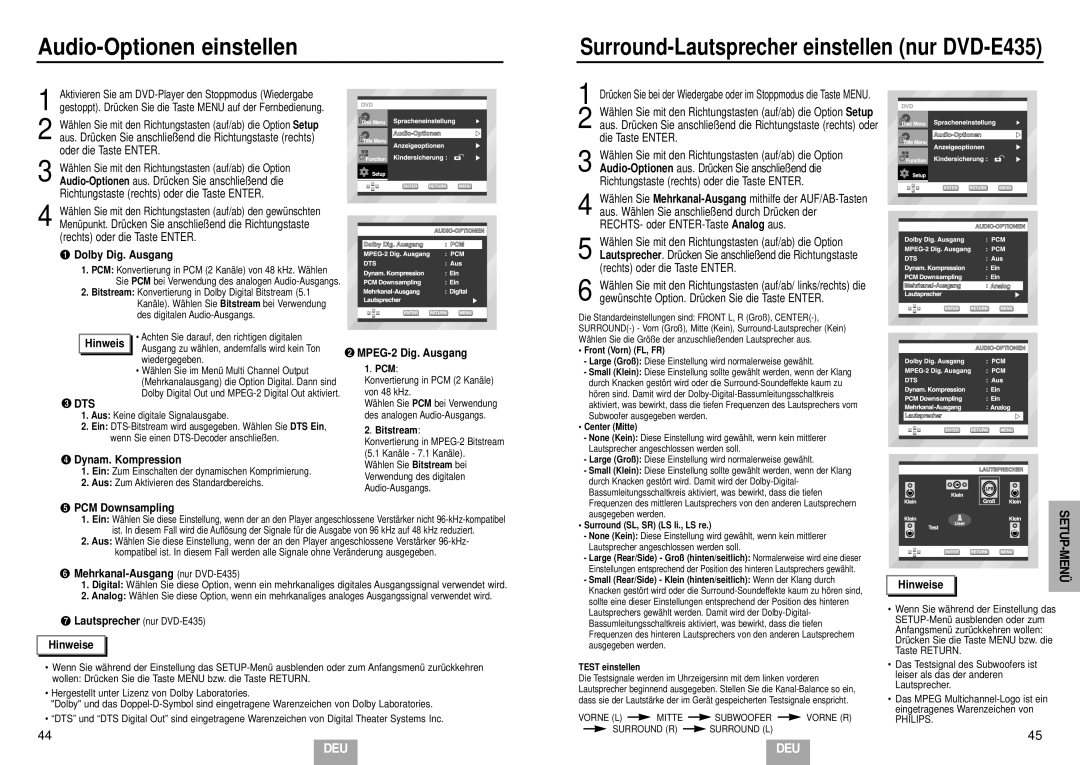 Samsung DVD-E335/XEL, DVD-E435/XEL, DVD-E234/XEL, DVD-E232/XEL, DVD-E235/XEL manual Audio-Optionen einstellen 