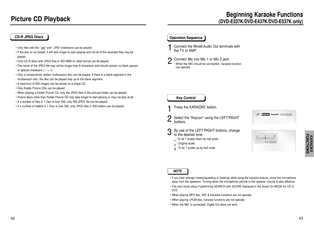 Samsung DVD-E337K, DVD-E537K, DVD-E437K, DVD-1010, DVD-E137B manual CD-R Jpeg Discs, Operation Sequence, Key Control 